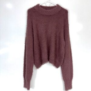 Sun+ Moon Rose Taupe Mock Neck Fuzzy Sweater